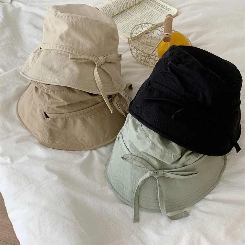 Stylish Women's Lace-up Fisherman Hat Lady Fisherman Hat Wide Brim Sun Wide Brim Windproof Strap Anti-uv Sunshade Summer Cap