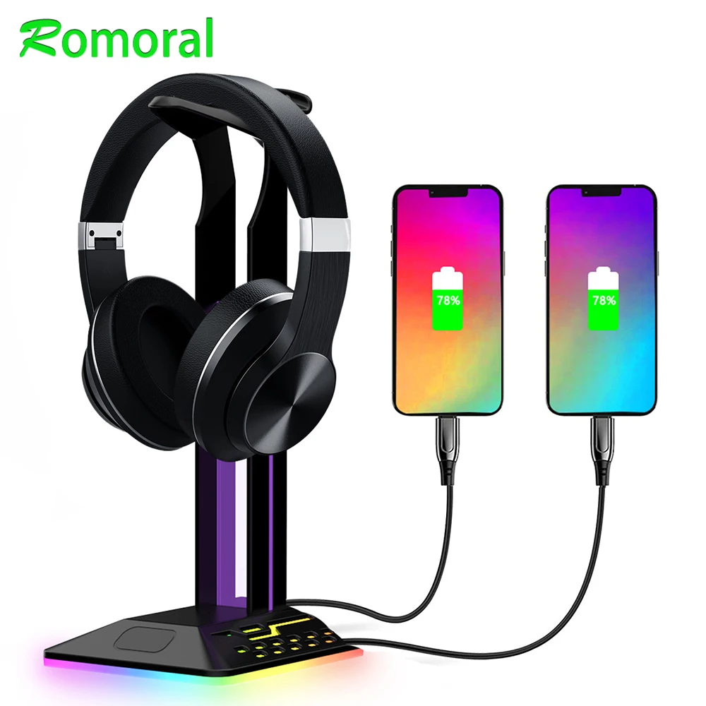 

Headphone Stand RGB Headphones Holder Color-changing Gaming Headset Stand With 2USB Ports for Desktop PC Game Earphone Accessori
