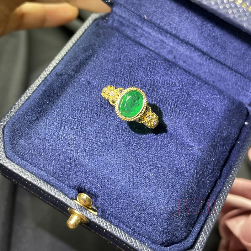 Luxury New Boutique Jewelry Ring True 925 Silver Natural 6*8Mm Emerald Open Ring Goddess Ring