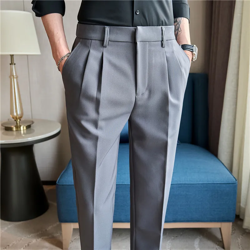 

Dress Pants For Men British Style High Quality Straight Men Trousers Slim Fit Business Formal Wear Drape Men's Suit Pants Casual