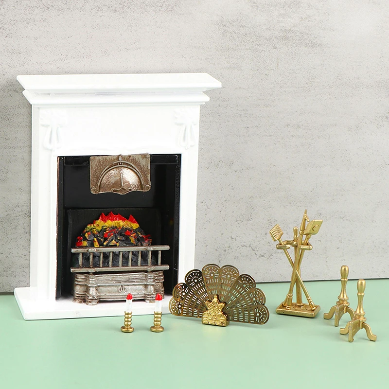 

1Set 1:12 Dollhouse Miniature Fireplace Candelabra Cleaning Tool Fireplace Fan Cover Bracket Furniture Decor Toy
