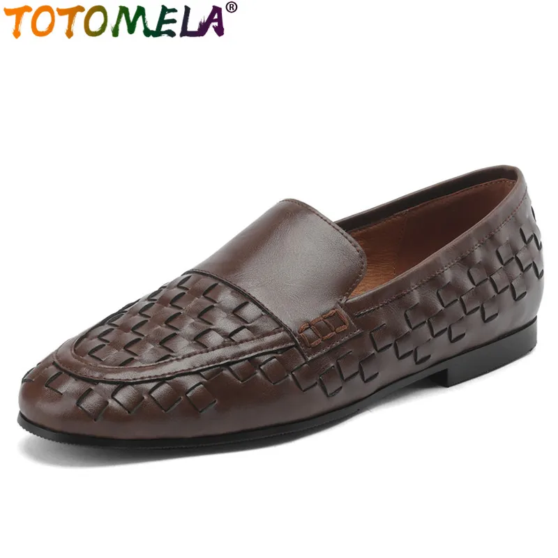 

TOTOMELA 2024 New Round Toe Genuine Leather Shoes Vintage Handmade Loafers Flats Shoes Office Ladies Slip On Spring Flats