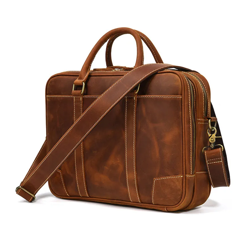 

AETOO Men's retro handbag Crazy Horse leather briefcase leather One Shoulder Crossbody Bag 14 "computer bag for work commuting
