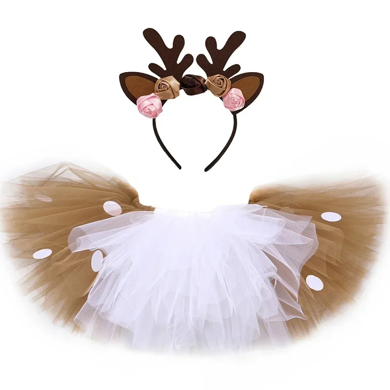 thumbnail image 1 of Falda tutú de ciervo para niñas, traje de tul esponjoso para fiesta de baile infantil, disfraz de reno, alce y Halloween, 1 of 5