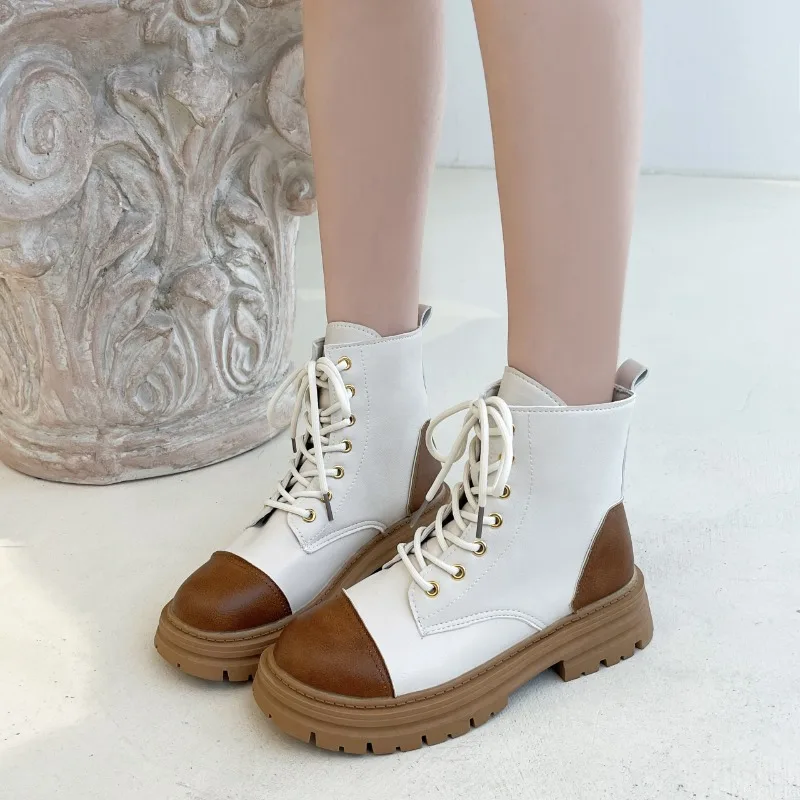 

Женские ботинки с перекрестной шнуровкой, повседневные ботильоны с круглым носком, 2023