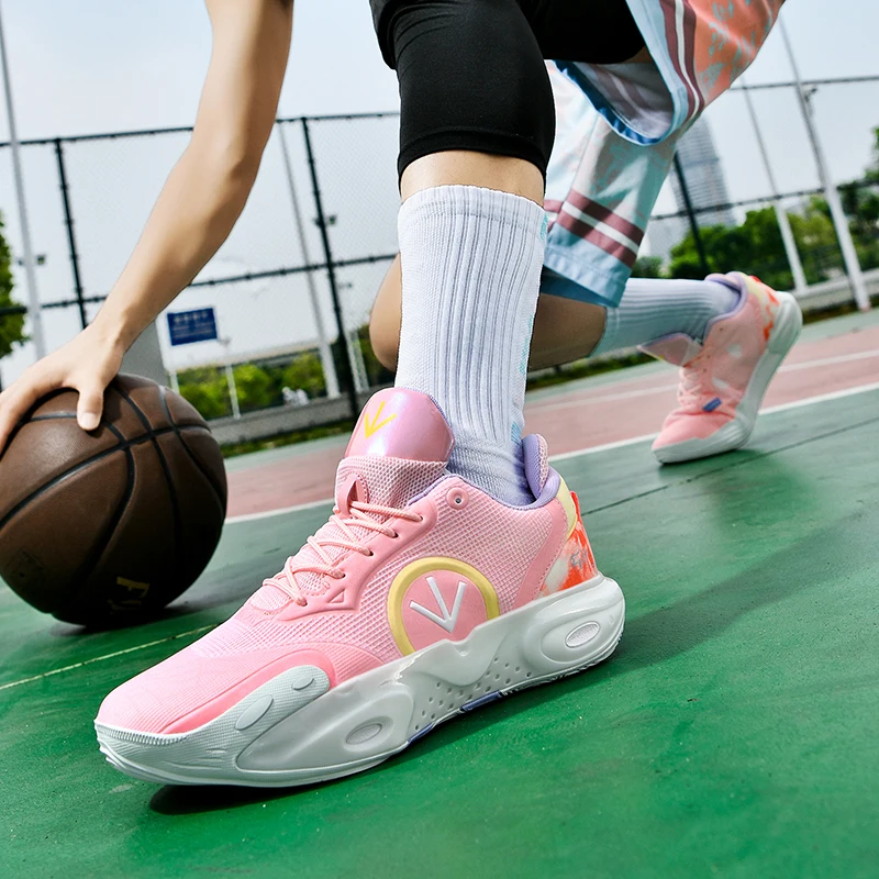Zapatillas de baloncesto profesionales Unisex, zapatos transpirables de alta calidad, originales, color rosa, para exteriores, 2024