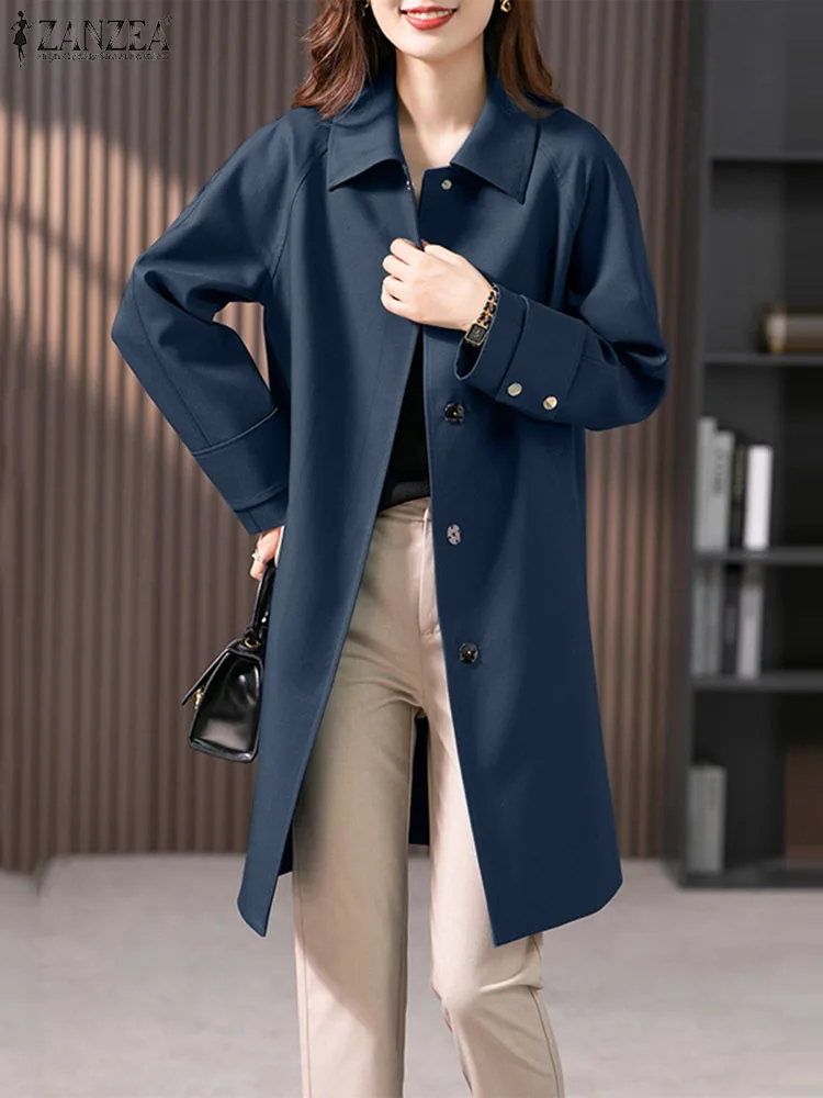 

ZANZEA Autumn Elegant OL Work Trench Coats Woman Vintage Solid Jacket Long Sleeve Pockets Outwear Fashion Button Windbreak 2024