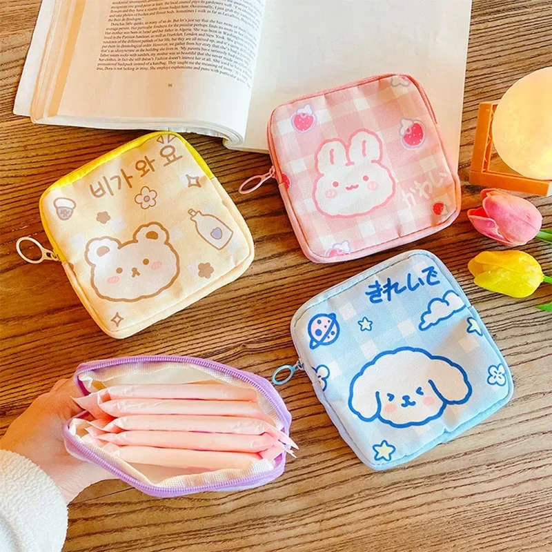 

Large Capacity Sanitary Napkin Storage Bags Korean Cute Bear Girls Cartoon Physiological Period Tampon Organiser Bag Mini Bag