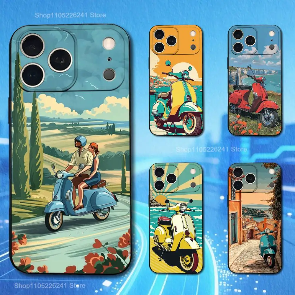 Sleek Black Soft Silicone Phone Case - Cool V-Vespas Scooters Design