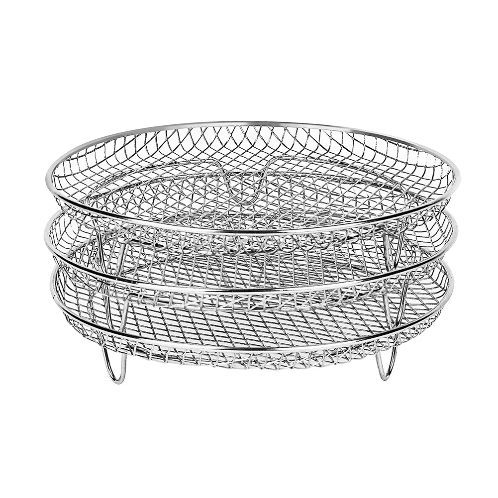 3-layers Air Fryer Rack Stackable Grid Grilling Rack Stainless Steel Anti-corrosion for Home Kitchen Oven Steamer Cooker Gadgets