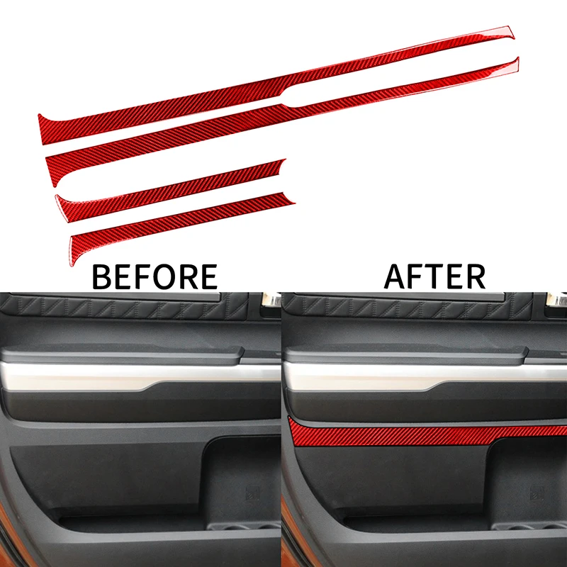 

1 Set Red Carbon Fiber Auto Inner Door Panel Decorative Cover Sticker Fit for Toyota Tundra 2014-2018 Modification Accessories