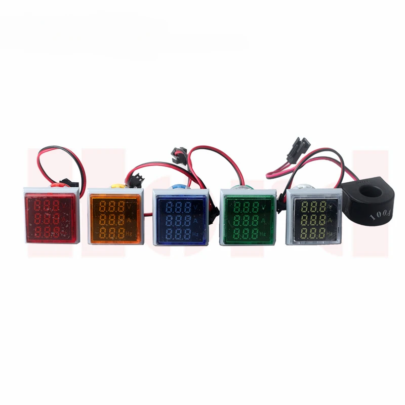 

22mm AC 20-500V Round Square Dual LED Indicator Pilot Light Digital Voltmeter Ammeter 0-100A Amp Volt Voltage Tester Meter