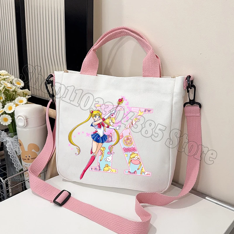 Chic Sailor Moon Crossbody Canvas Bag for Women - Cute Personalized Letter Handbag and Travel Pouch