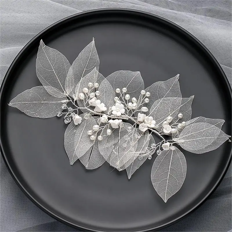 Handmade Leaves Flowers Pearls Women Headbands Beads Bridal Hairbands For Wedding Hair Accessories
