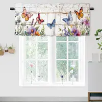 Colorful Butterfly Floral Window Curtain Valance Country Wooden Board Rod Pocket Window Valance for Bedroom Kitchen Window Decor 1