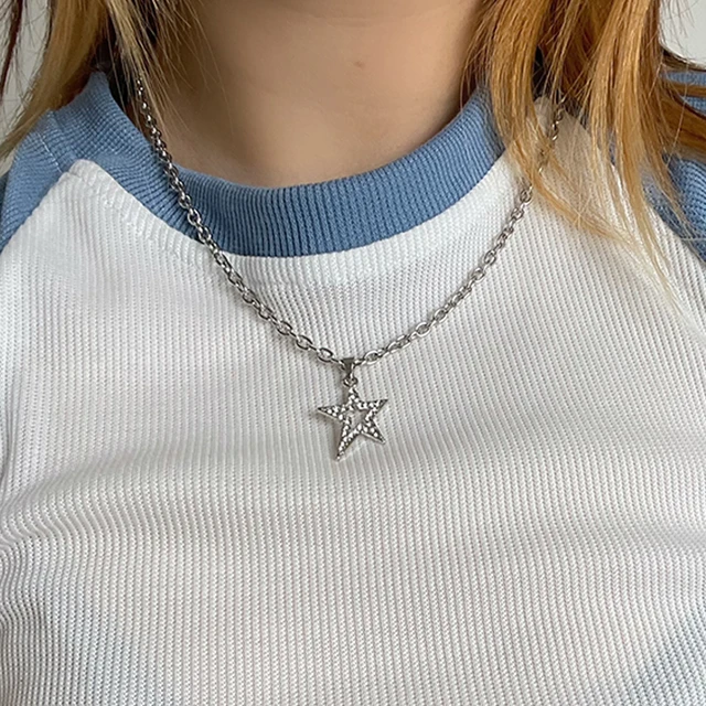 Korean Fashion Aesthetic Crystal Star Necklace Choker Punk Unique