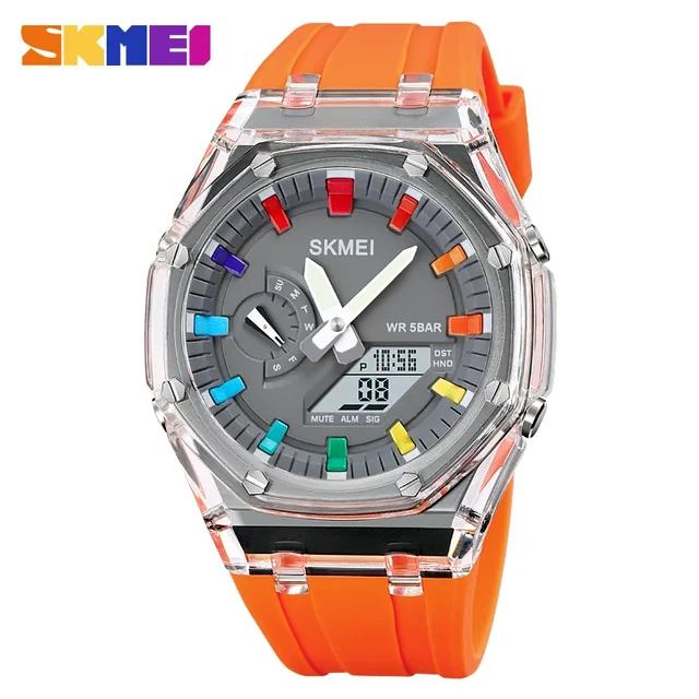 SKMEI Waterproof Men Watch Countdown Stopwatch Led Light Electronic Movement Wristwatch 5Alarm Clock 2 Time Digital Watches 2100 1
