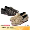 Men's Gold-Black-Silver-Blue Banquet Party Shoes with Rivets Leather Wide Fashion Designer Loafers Large Size Footwear for Men
