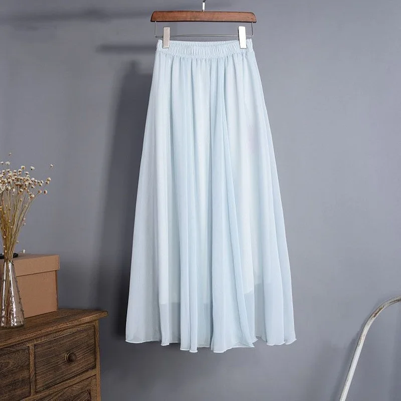 Kingfancy Women's Pleated Chiffon Midi Skirt - Elastic Waist A-Line, White, Medium - View #6