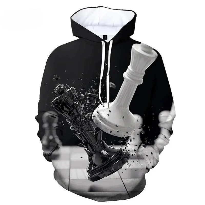 thumbnail image 1 of Sudadera con capucha con estampado 3D de ajedrez de moda para hombre, sudadera informal de manga larga con capucha, jerséis geniales de calle de gran tamaño, ropa para mujer, 1 of 4