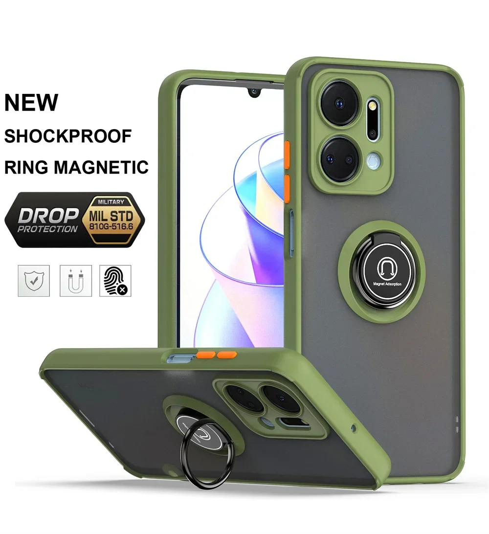 Shockproof Matte Case with Car Magnet Ring Holder Cover