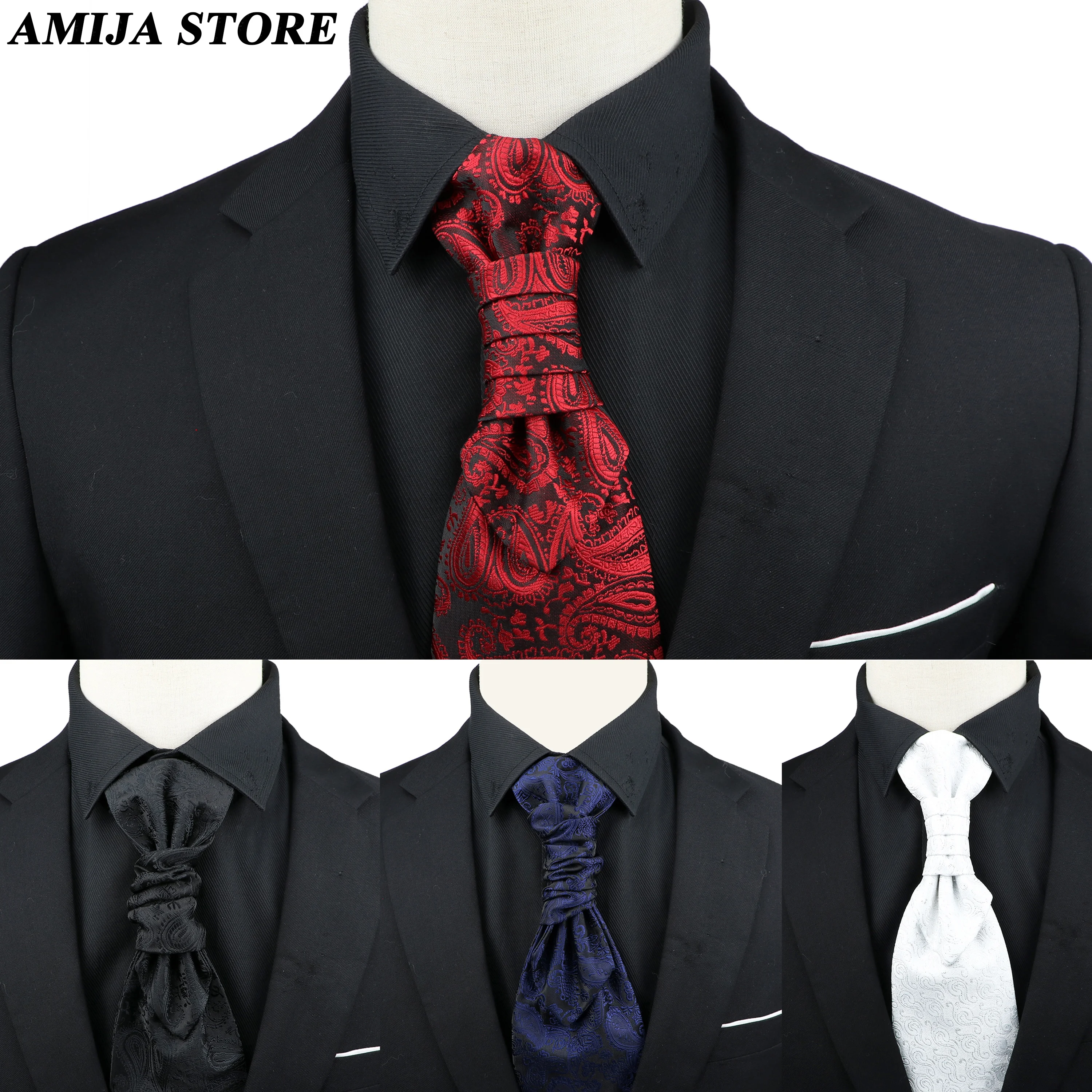 Luxury Men Paisley Ascot Tie Tuxedo Man Wedding Business Party Cravat Tie 10CM Vintage Pattern Necktie Gentleman Accessories