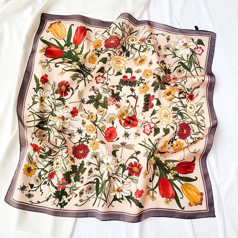 

Fashion Style 70*70cm Small Square Scarf Faux Silk Turban Lady Professional Bib Color Matching Printing Shawl