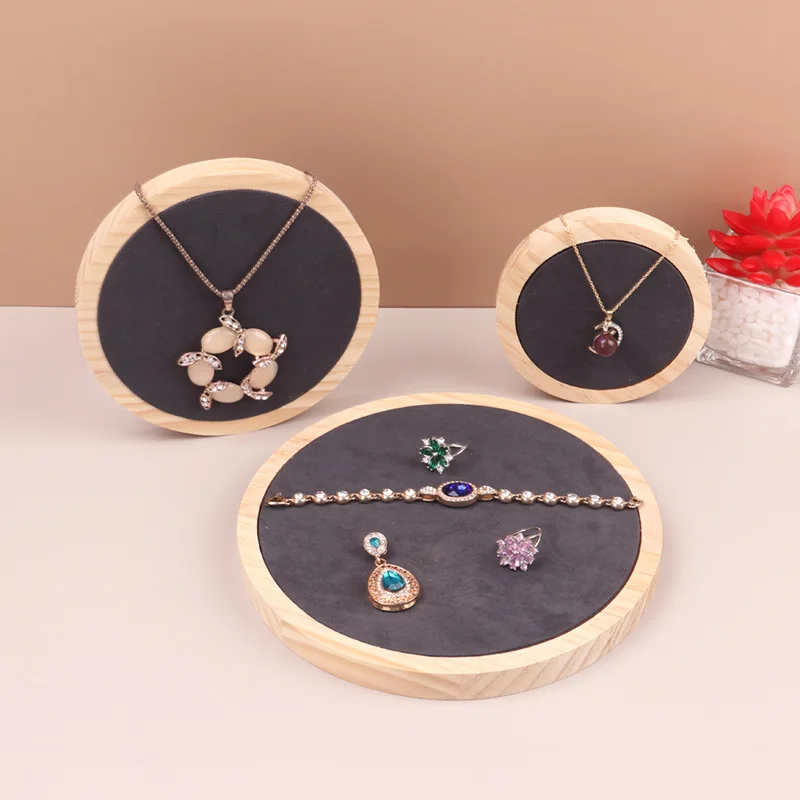 Round Wooden Stool Jewelry Display Props Creative Jewelry Display Stand Jewelry Display Three-piece Set