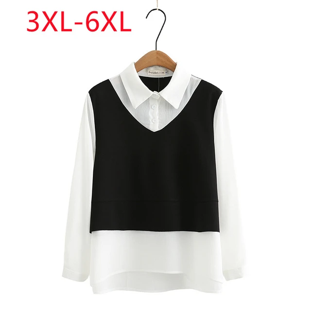 New 2023 Ladies Spring Autumn Plus Size Tops For Women Large Size Long  Sleeve V-neck Black Shirt 3XL 4XL 5XL 6XL - AliExpress