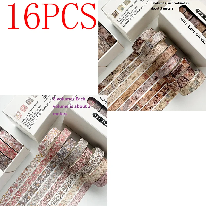 8-Pack Vintage Washi Tape Set for Crafts and Journaling