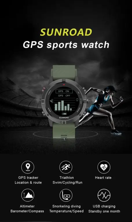 SUNROAD GPS Compass Digital Watchl With Altimeter Barometer 5ATM