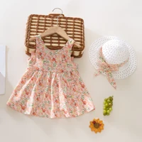 Summer 2-Piece Baby Dress+Sun Hat Bow Strap Floral Baby Girl Dress Soft And Comfortable Children'S Clothing 4