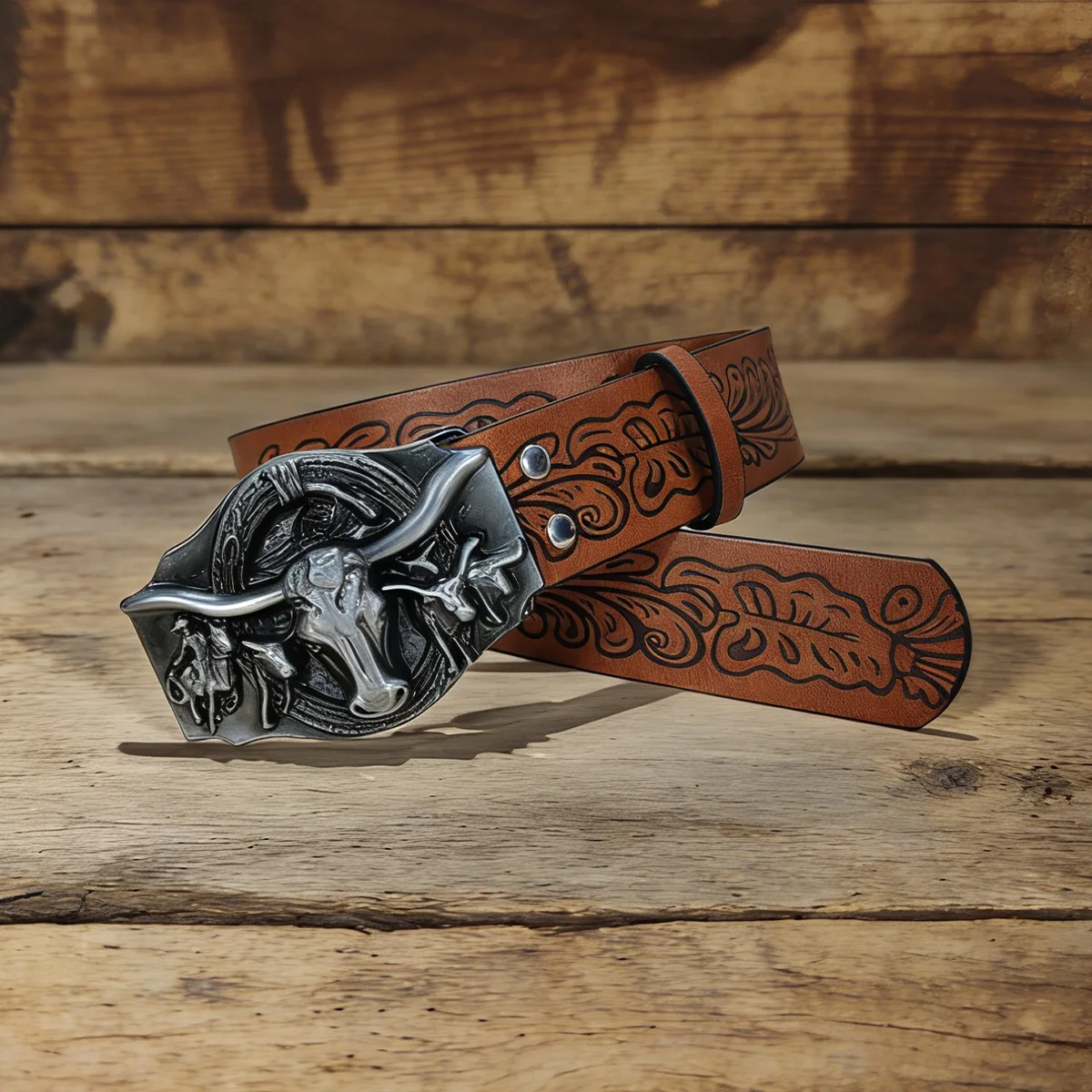 Plus Size Unisex Western PU Leather Vintage Belt with Bull Decoration and Horse Buckle