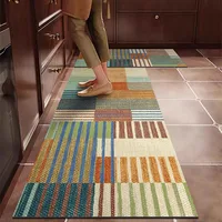 PVC Kitchen Carpet Waterproof Leather Floor Mat Oil-proof Non-slip Long Foot Mats Color Stripes Ethnic Style Home Decoration Rug 1