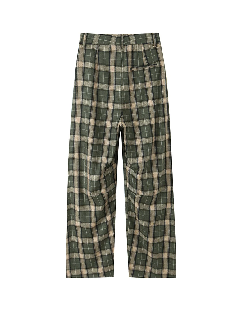 Women Casual High Waist Plaid Pants Autumn Winter Comfort Trousers Elegant Vintage Straight Leg Floor Length Loose Fit Trousers