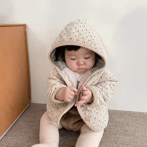 9534E Children Clothes Hooded Cotton-padded Coat Winter Spring Wave Dot Baby Boy's Coat Cotton-padded Hooded Girl's Jacket baby jacket baby coat children jacket