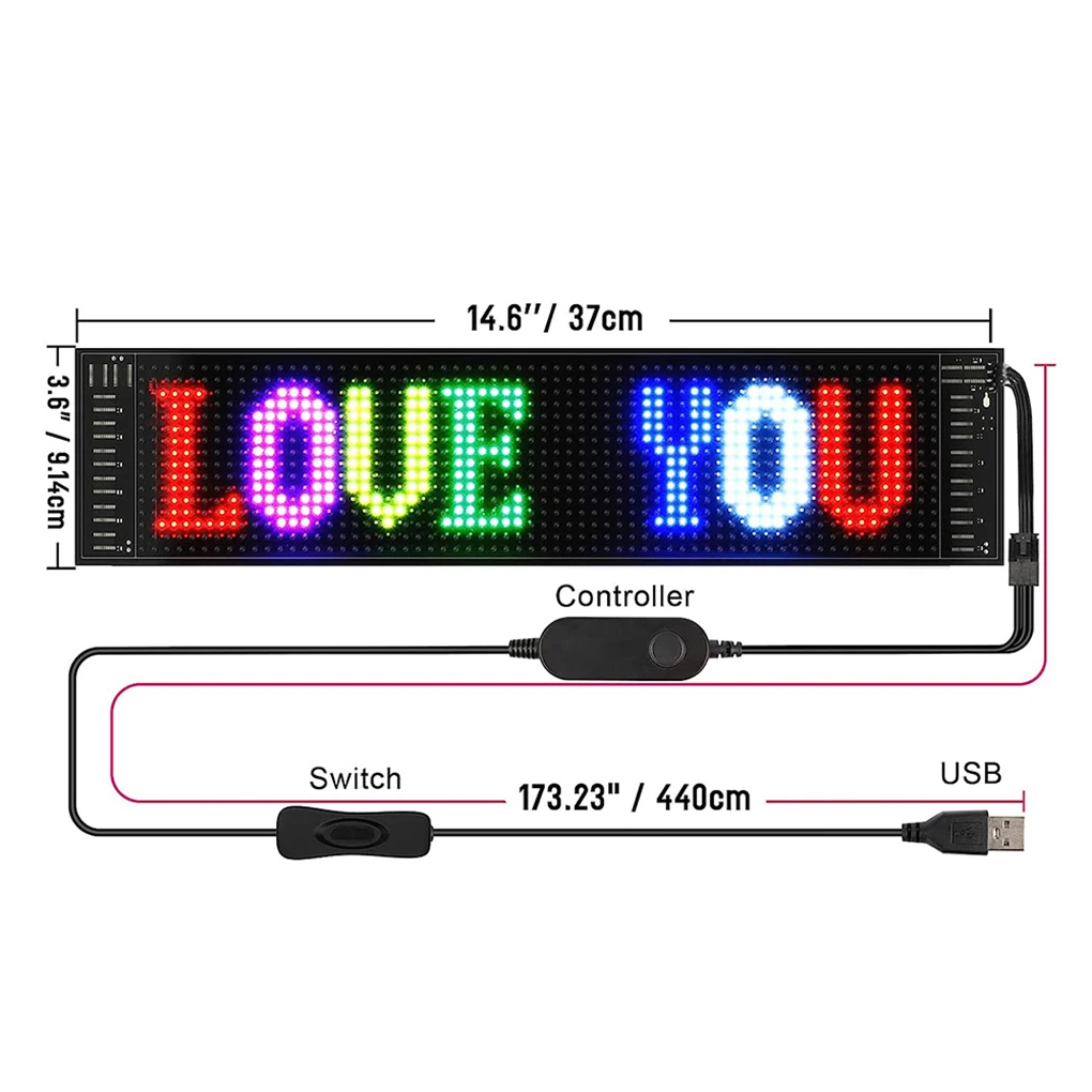 LED Car Sign Sign Programmable LED Car Animation Message Scrolling APP Control 12*68cm