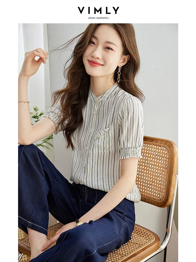 VimlyFrenchStripeWomensShirtsBlouses2023SummerStraightCasual