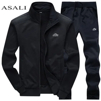 Tracksuits Men Polyester Sweatshirt Sporting Fleece 2022 Gyms Spring Jacket + Pants Casual Men’s Track Suit Sportswear Fitness