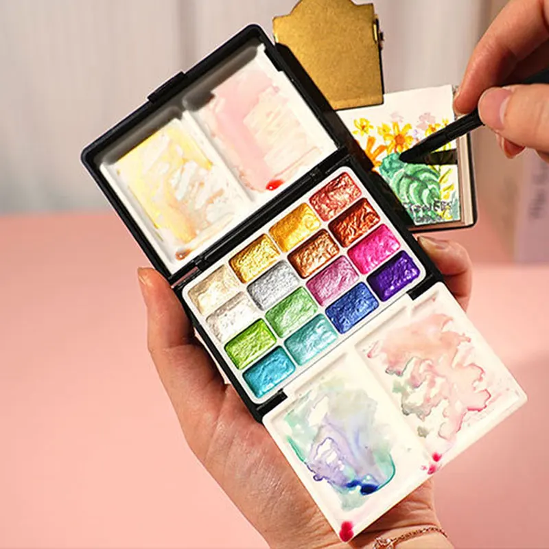 32 Colors Pearlescent Solid Watercolor Paint Set Portable Palette Box DIY Art Supplies for Design, Sketch & Painting - 4