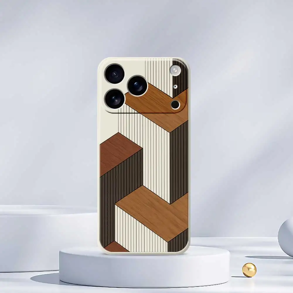 Geometric Wooden Shockproof Silicone Phone Case Cover