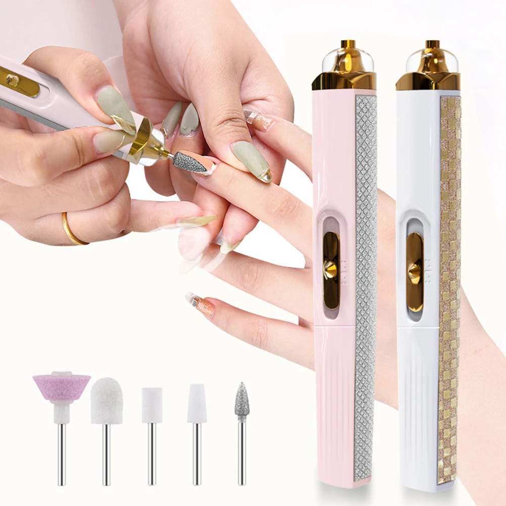 

Electric Nail Drill 5 In 1 Kit Battery Manicure Pedicure Grinding Polishing Nail Polisher Art Sanding File Pen Tools Machine