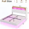 Full Bed Frame with LED Lights & Storage Headboard, Floating Platform Bed with Charging Station, Modern LED Floating Bed 6