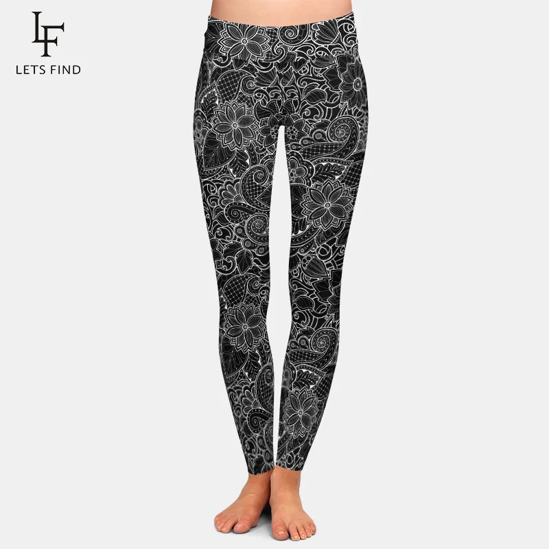 2019 New Fashion Women High Waist   Black Leggings 3D  Printing Flowers Pattern Milk Silk Leggings Hot Sale 2021 hot sale fashion 3d printing men