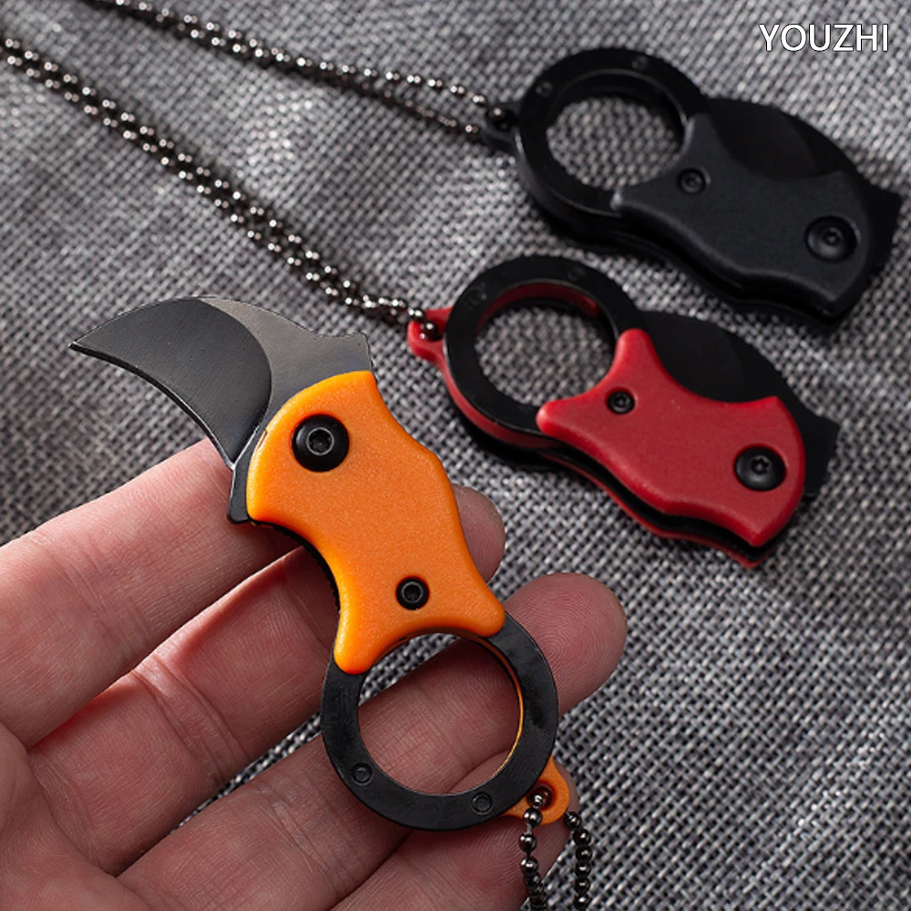 

Outdoor Keychain Pocket Knife Stainless Steel Camping Small Mini Portable Knife Peeler Fixed Blade Multi EDC Tool with Chain