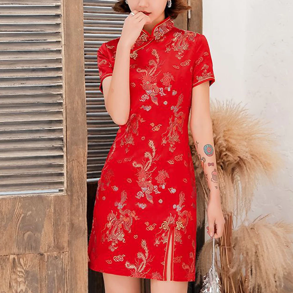 

Vintage Cheongsam Dress Daily Leisure 1pcs Cardigan Polyester S-XXL Slim Solid Color Female Women Comfy Elegant