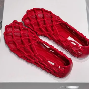 Luxury Brand Designer Flat Sandals for Women Fashion Woven Hollow Loafers Summer 2025 Comfort Beach Casual Shoe Zapatos De Mujer 1