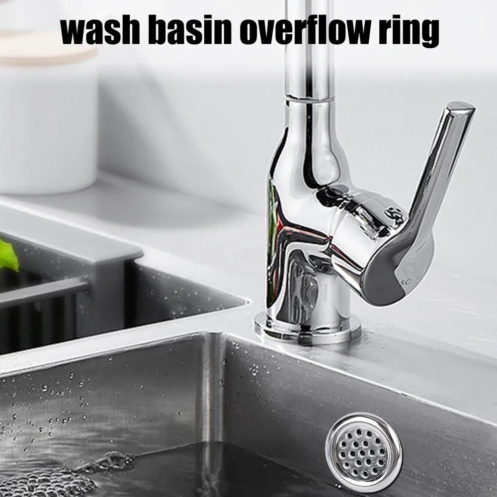 Sink Overflow Cover Basin Drain Ring Sink Overflow Ring Drain Cover Replacement Home Bathroom Kitchen Sink Wash Basin Trim Overflow Cover Hole Insert Round Caps