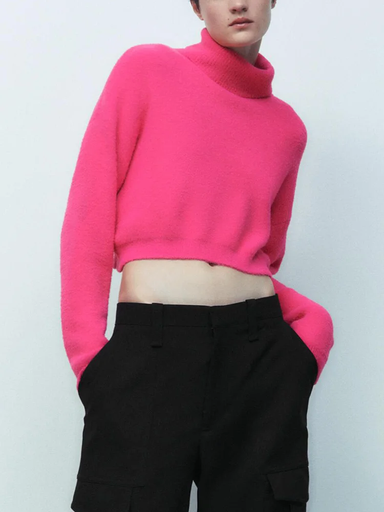 

Укороченные свитера 2023 женская одежда однотонный базовый повседневный свободный свитер джемпер с длинным рукавом водолазка вязаный пуловер свитер