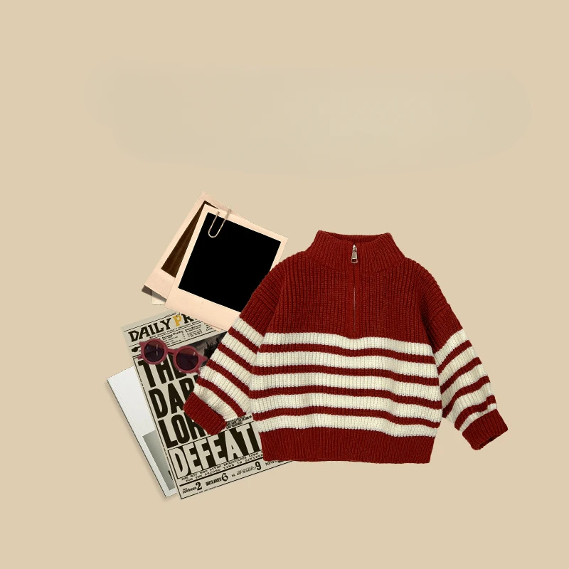 

New Girls Boys One Piece Sweater Knit Autumn Winter Zip Pullover Half Haight Collar Soft Fashion All-match Outdoor